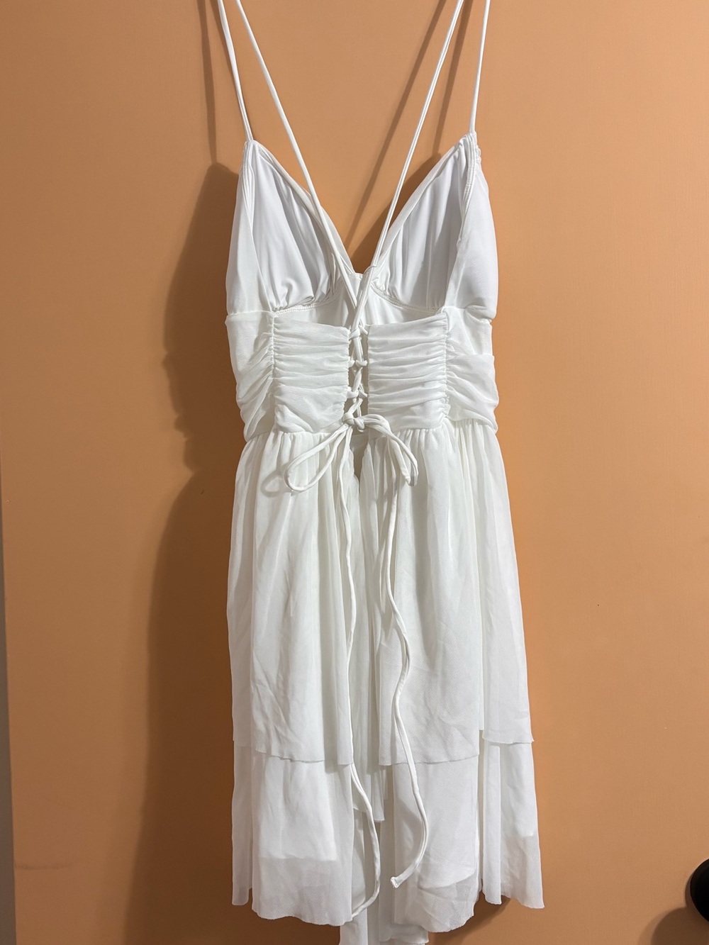 HALARA White Double-Tier Spaghetti-Strap Mini Dress - Picture 2 of 4
